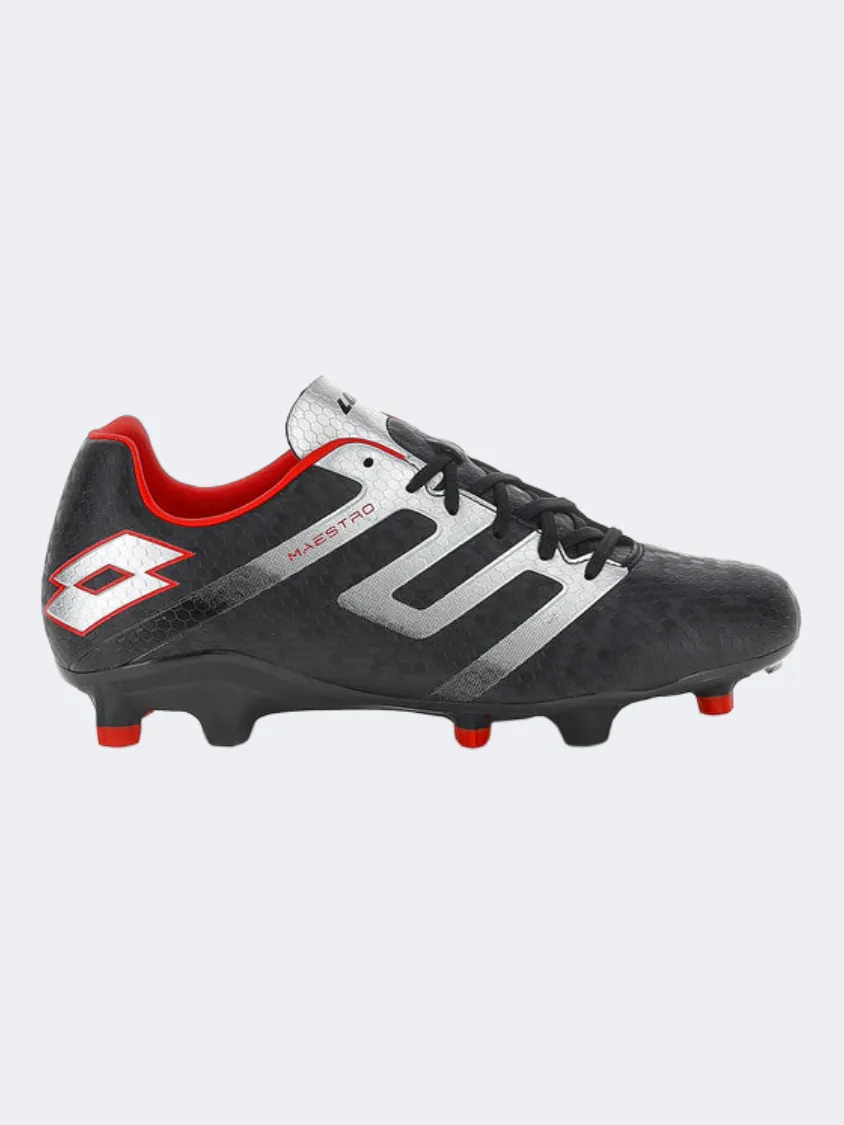 Lotto Maestro 700 Fg Men Football Shoes Black/Silver/Red Cleats washable shoes