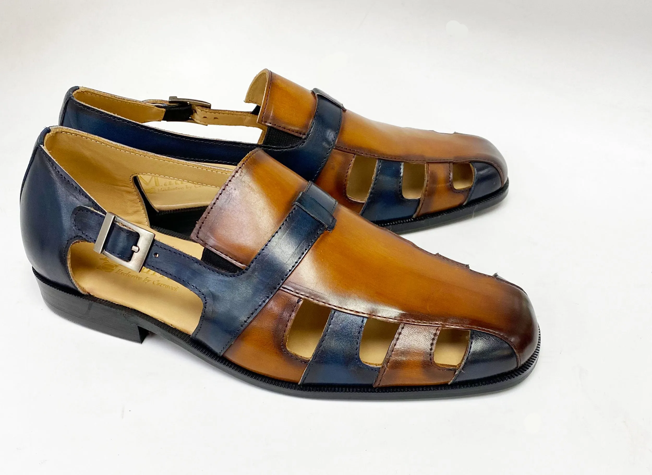Fashion Edge Maurice Calfskin Slip-On Sandal/Shoe Cognac/Navy