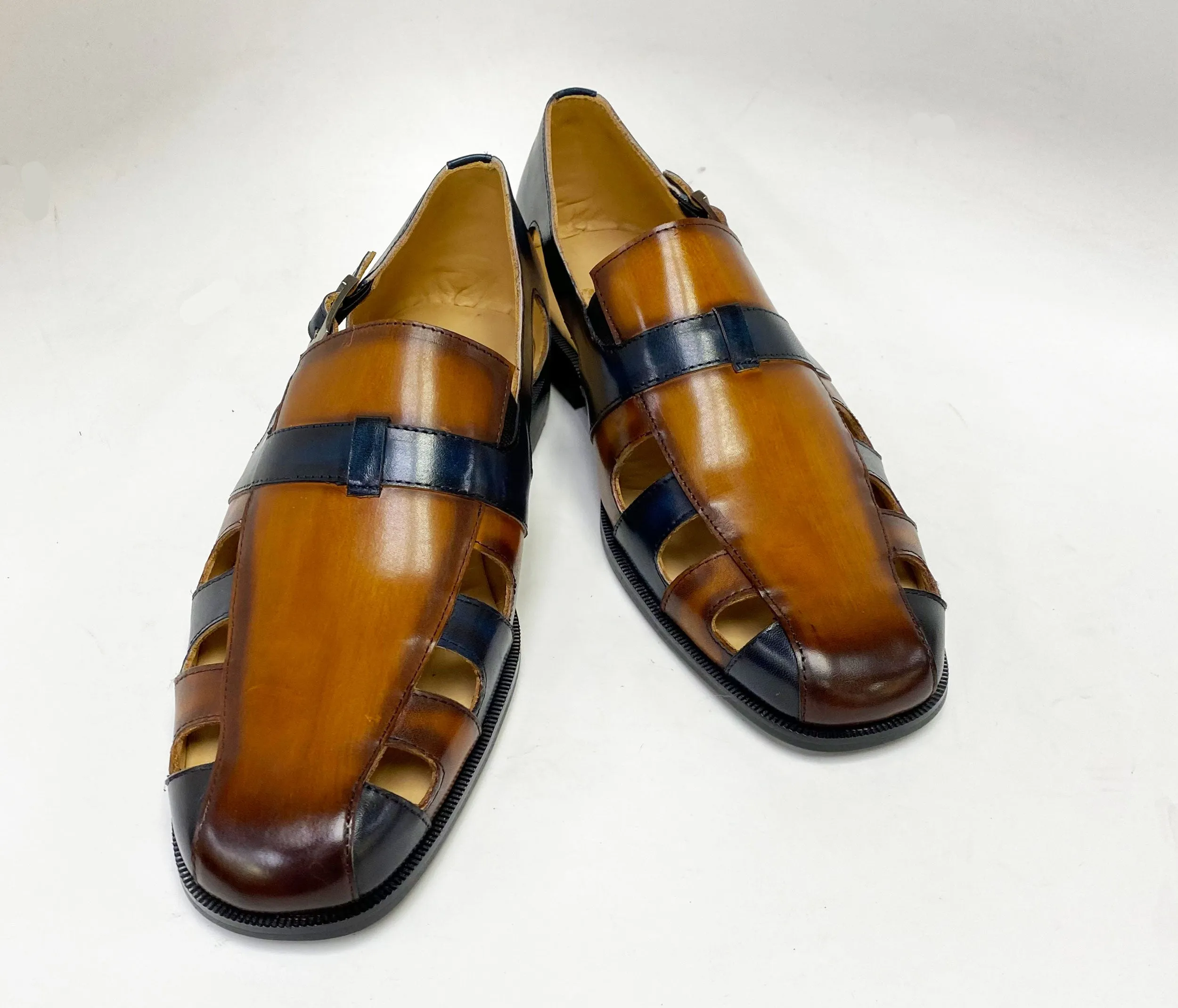 Maurice Calfskin Slip-On Sandal/Shoe Cognac/Navy Surf Step Sun Guard