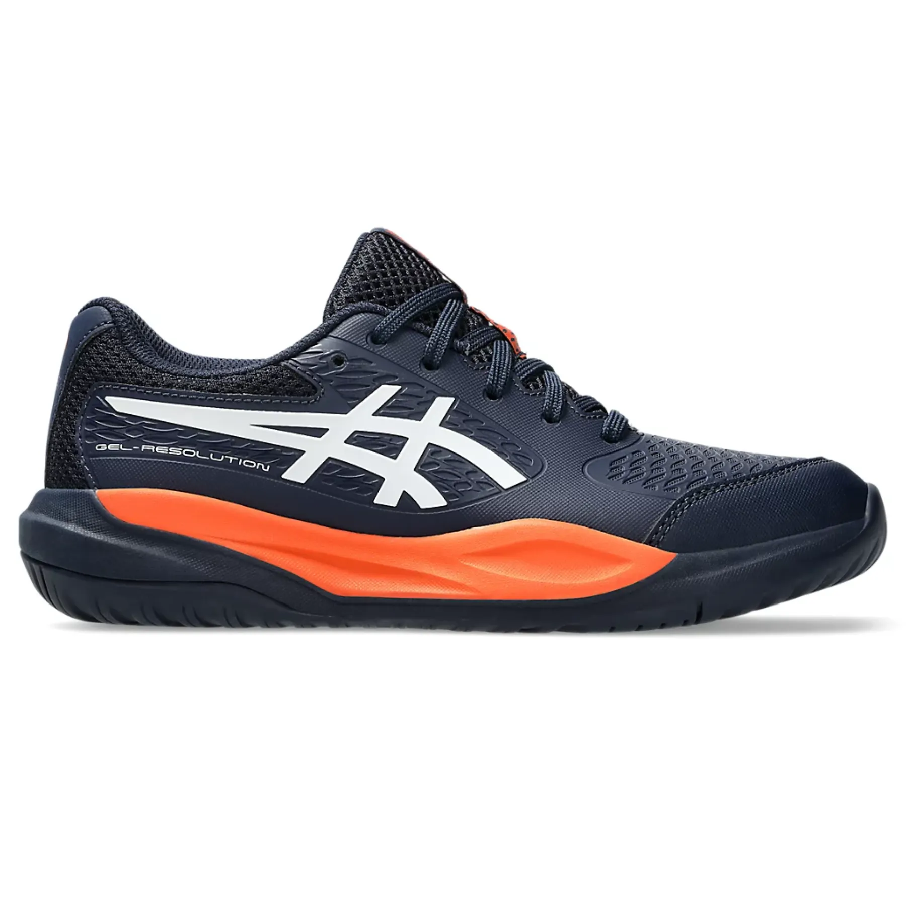 Mesh Upper Asics Gel Resolution X Grade School Junior Tennis Shoes - Midnight/White