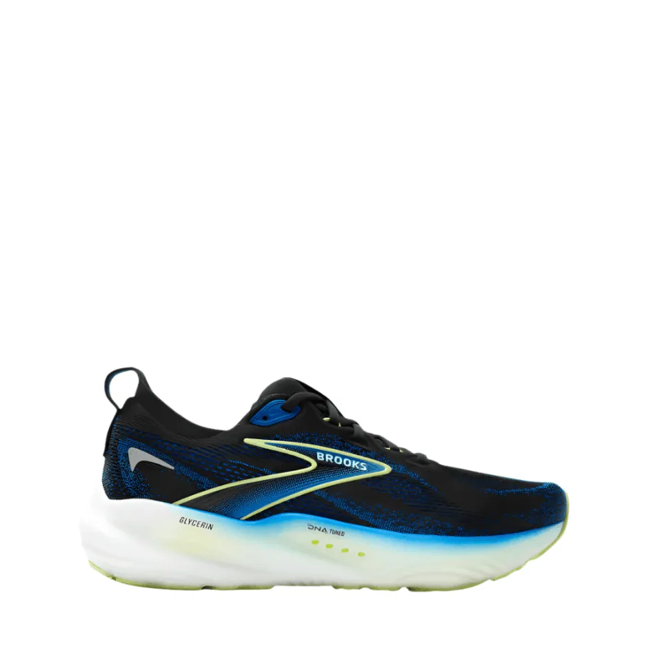 running on treadmill shoes Brooks Men's Glycerin 22 Running Shoes in Black/Cobalt/Neo Yellow SS25