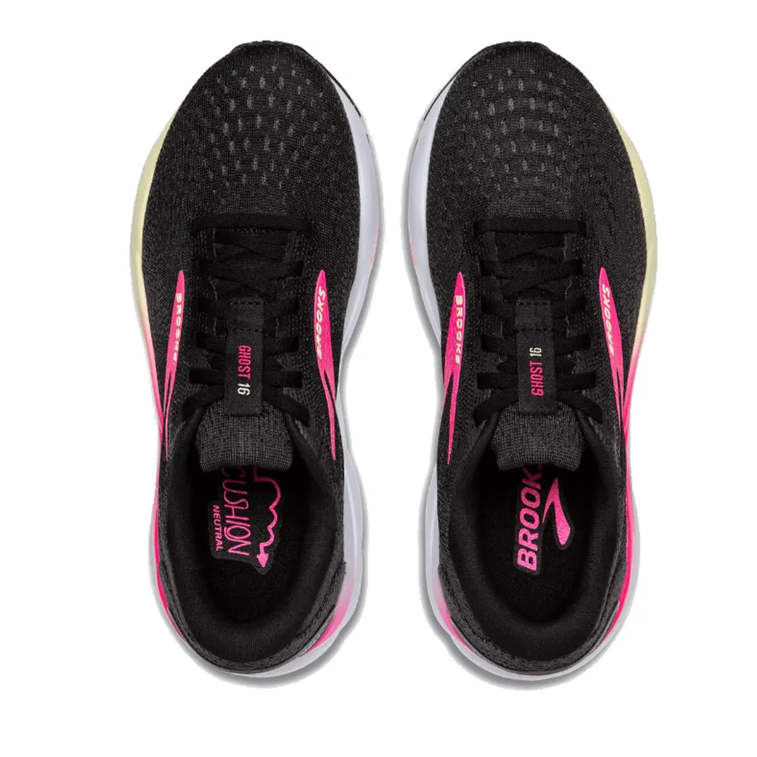 Brooks Women's Ghost 16 Running Shoes in Black/Pink/Yellow AW24 Limited Edition
