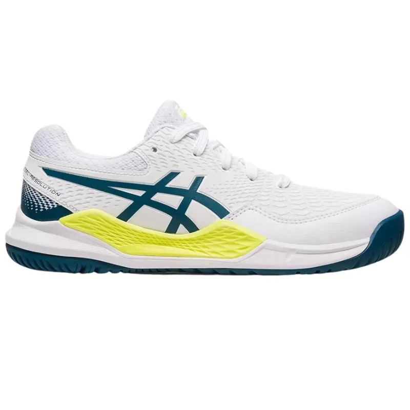 Asics Gel Resolution 9 GS White / Restful Teal  Kids Tennis Shoes Ventilated Sides