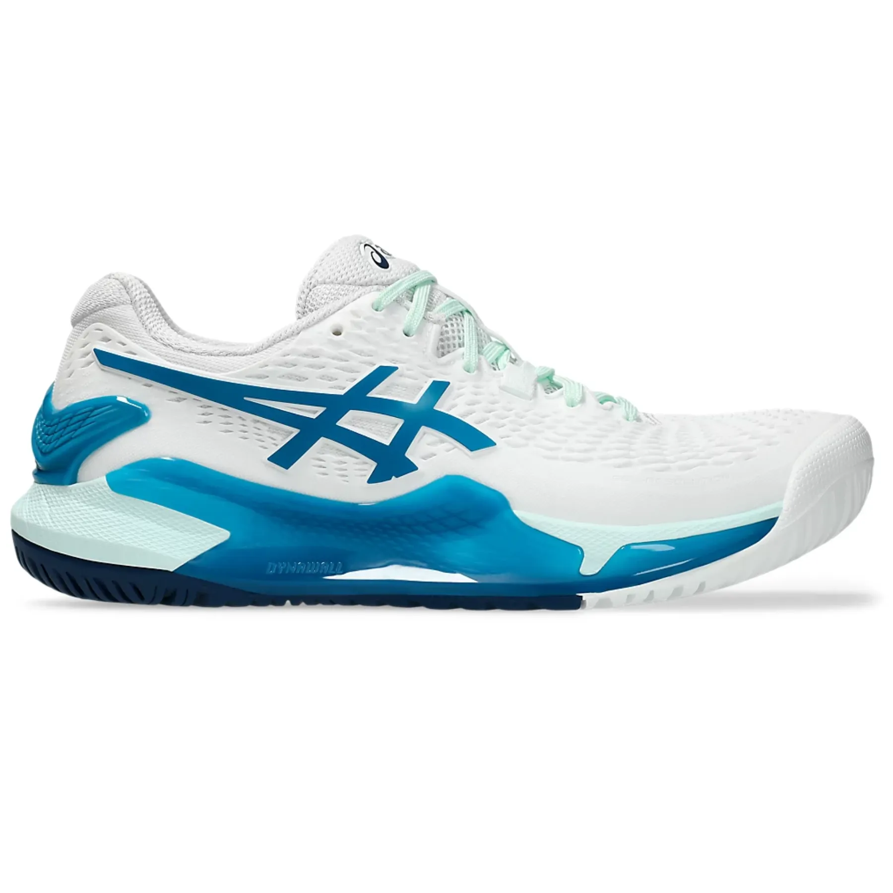 Asics Gel-Resolution 9 Women Tennis Shoes - White/Teal Blue Slip On Style Dynamic Movement