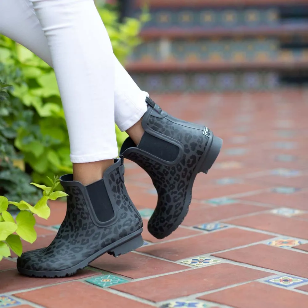 Travel Essential Chelsea Matte Gray Leopard Women's Rain Boots