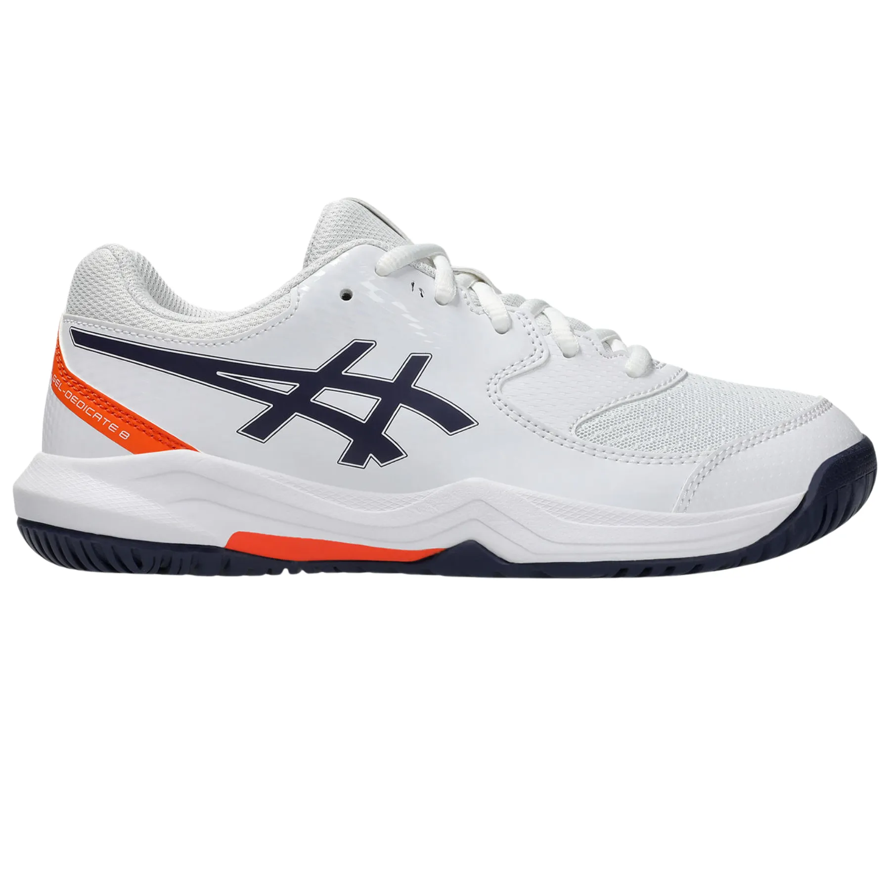 Comfort Motion Non Slip Asics Gel-Dedicate 8 GS Kids Tennis Shoes - White/Indigo Fog