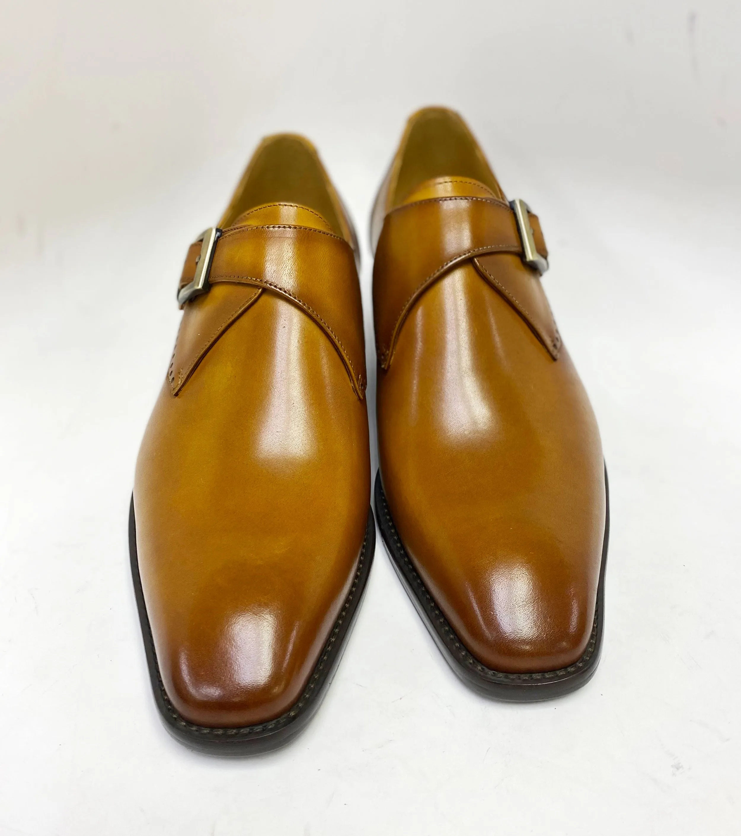 Burnished Leather Monkstrap Cognac Detail Craft Cushion Feel
