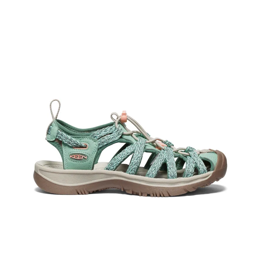 Women's Whisper  |  Granite Green/Peach Parfait Forefoot flare improves ground control during sprints Action Gear