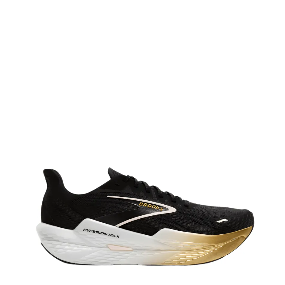 natural leather shoe quality Comfort-focused Brooks Men's Hyperion Max 2 Running Shoes in Black/Gold/Pink SS25
