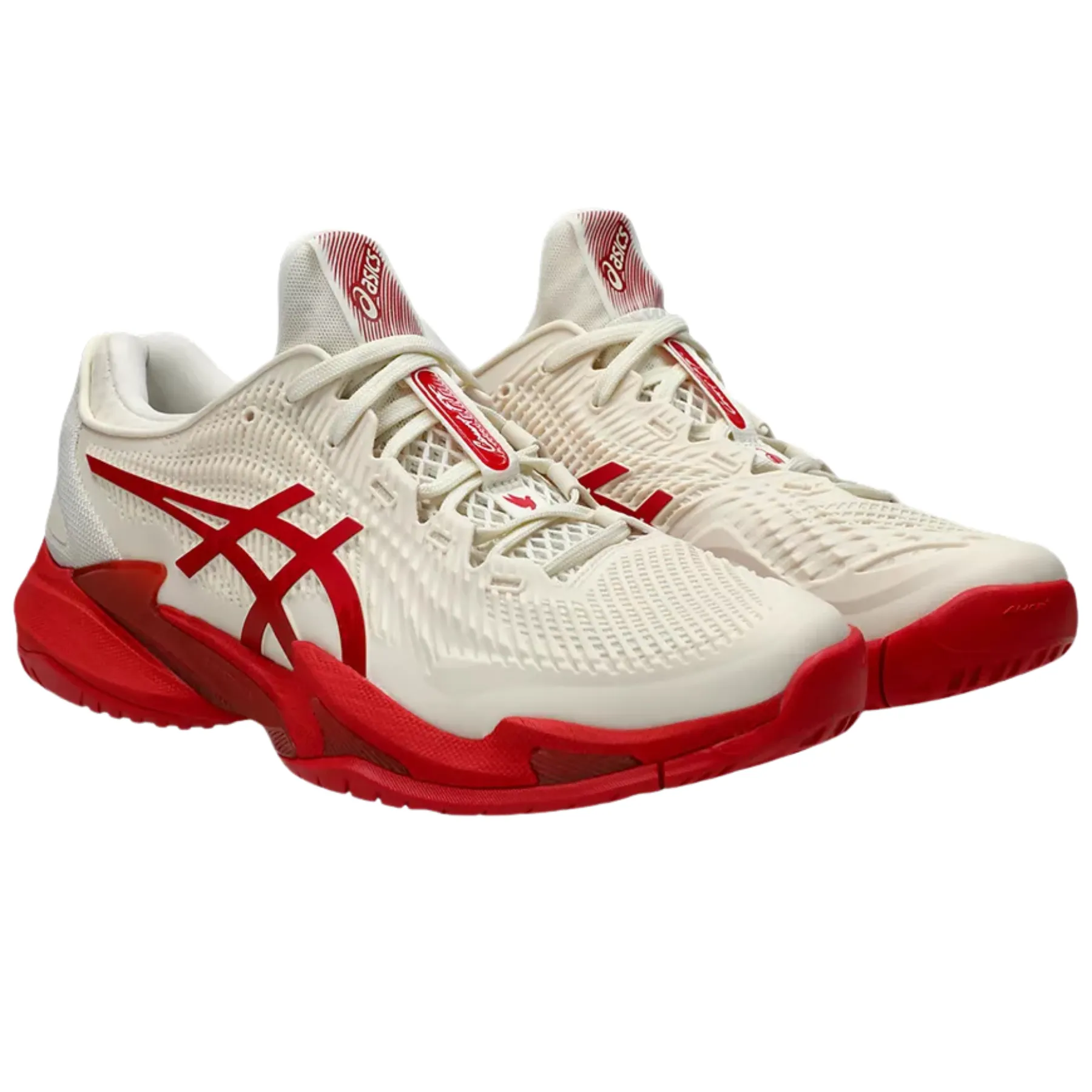 Asics Court FF Novak Mens Tennis Shoes ?C Cream/Classic Red Quick Drying