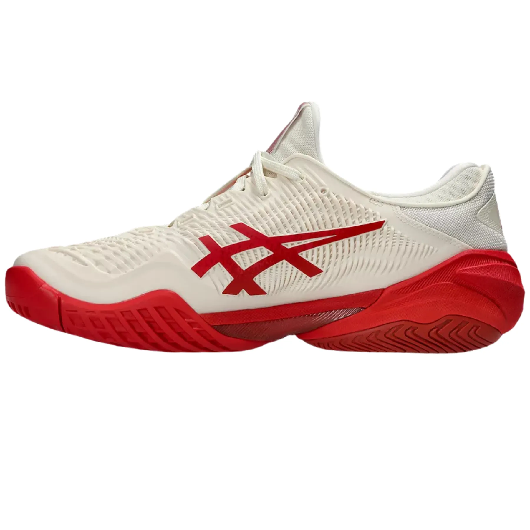 Asics Court FF Novak Mens Tennis Shoes ?C Cream/Classic Red Mid Top Ventilation Mesh