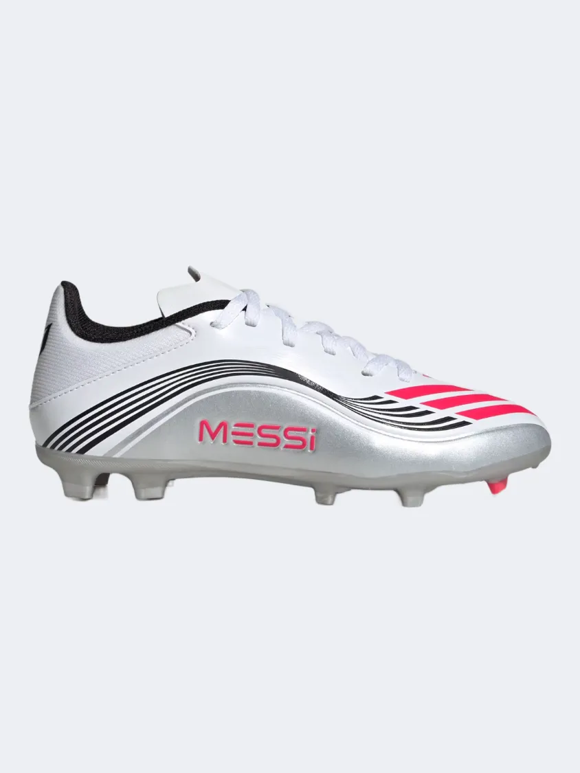 Adidas F50 Messi League Firm/Multi-Ground Cleats Kids Football Shoes White/Red/Silver Wind Block