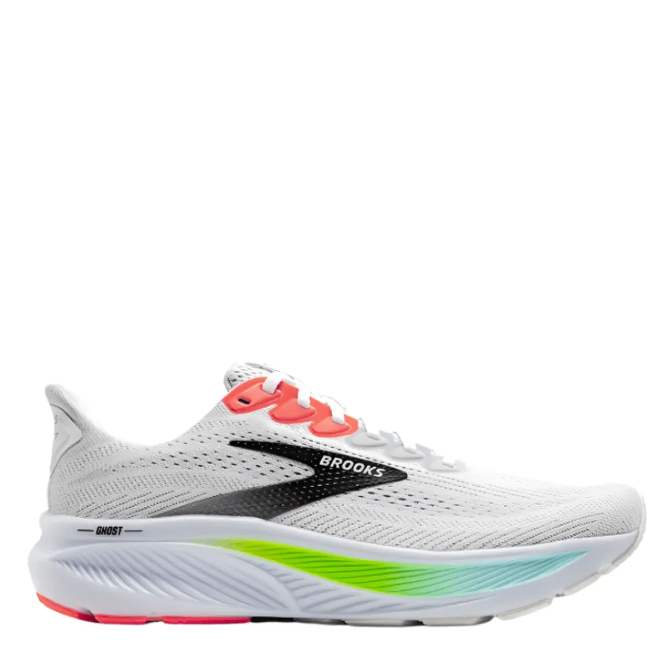 Brooks Men's Ghost 17 Running Shoes in White/Pink Clay/Gecko AW25 ice shoes adjustable running wear