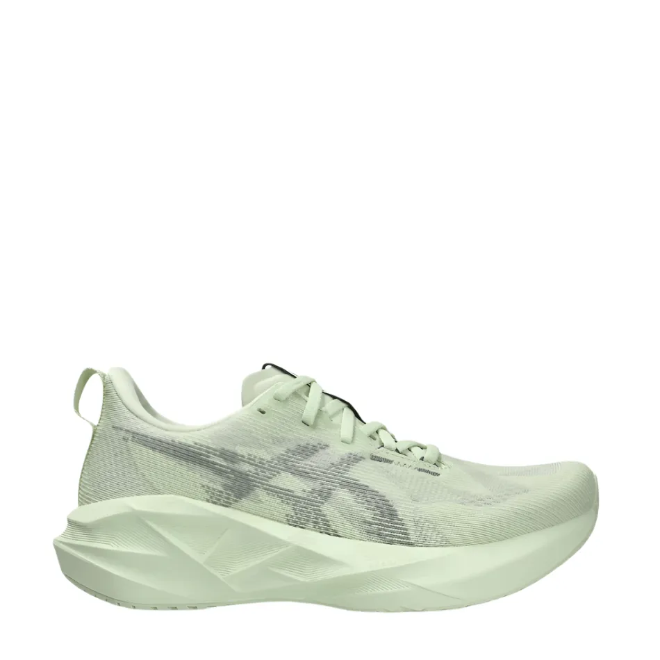 ASICS Women's NOVABLAST 5 Running Shoes in Whisper Green/Monument Blue AW25 running in well - maintained tracks shoes