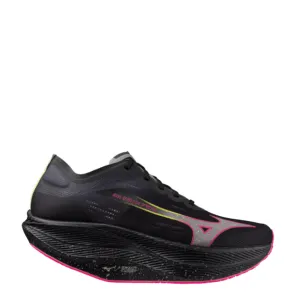 Mizuno Unisex Wave Rebellion Pro 2 Running Shoes in Black/Silver/Pink/Tetra AW24 running in coastal areas