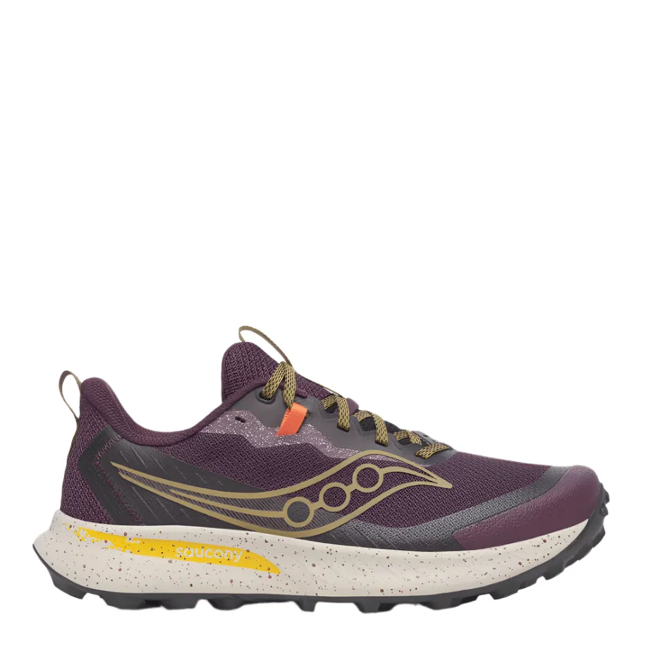 Comfort-focused design lugged outsole running shoes Saucony Men's Peregrine 15 Trail Running Shoes in Wine/Kodiak AW25