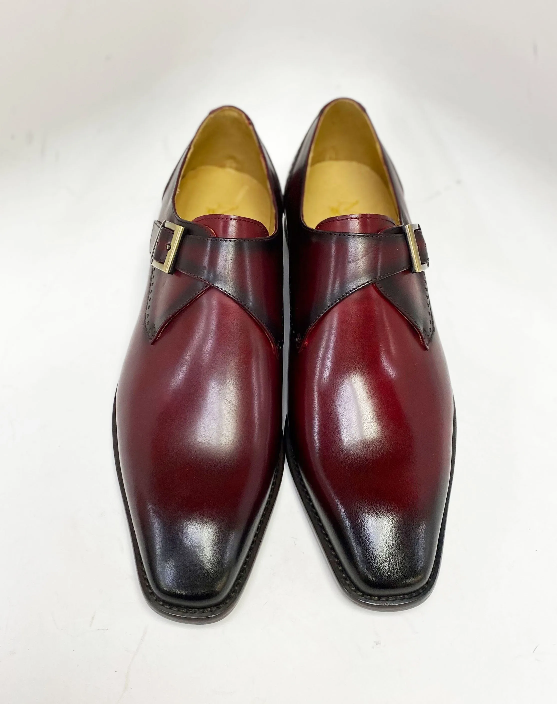 Good Value Burnished Leather Monkstrap Burgundy