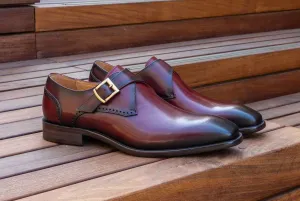 Burnished Leather Monkstrap Burgundy Elegant Touch Soft Ease
