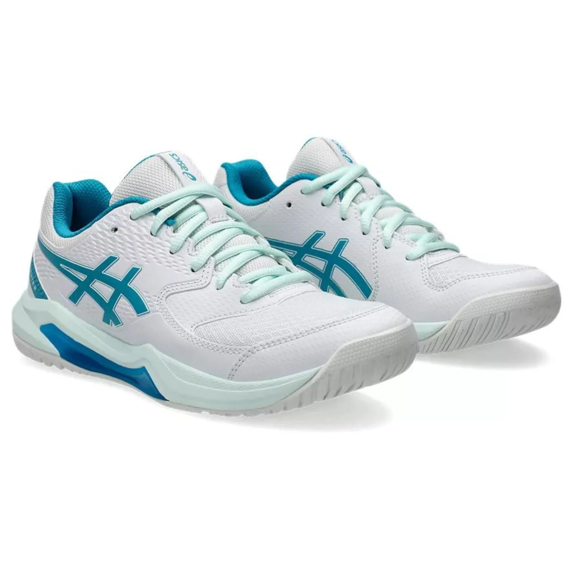 Asics Gel Dedicate 8 Womens Tennis Shoes - White/Teal Blue Foot Freedom Breathable Upper