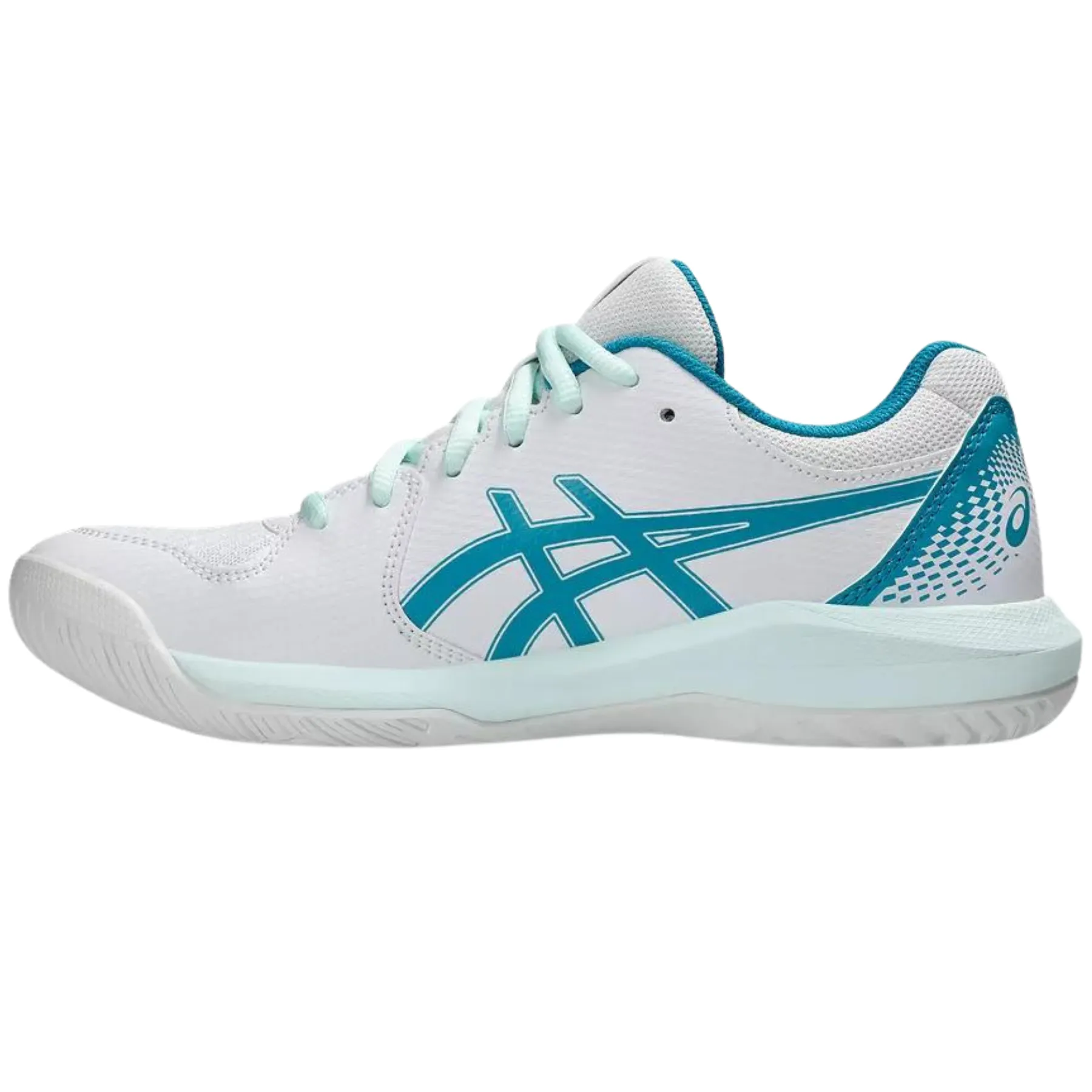 Classic Sleek Build Asics Gel Dedicate 8 Womens Tennis Shoes - White/Teal Blue