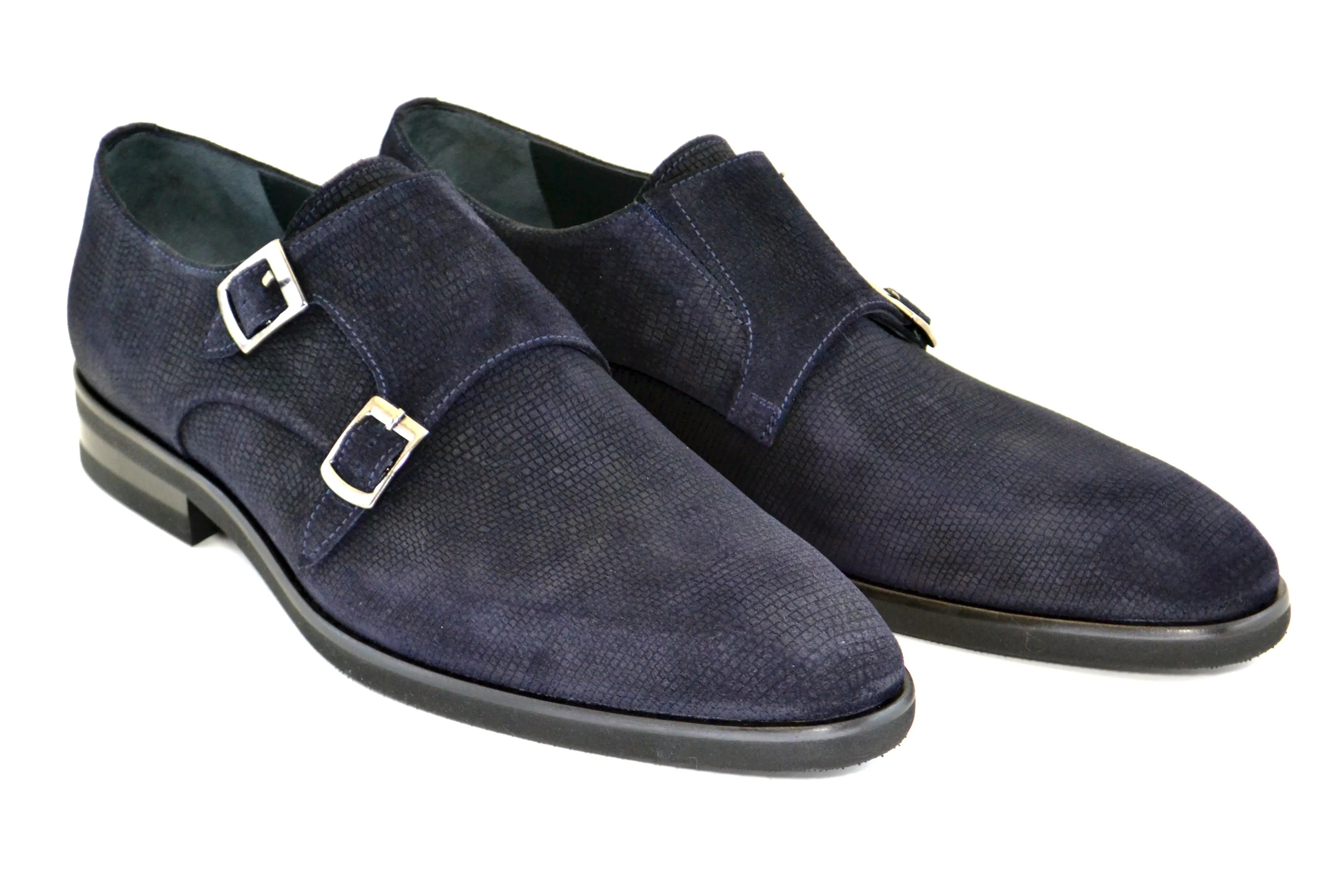 Corrente Suede Double Monkstrap Shoe Navy Water Block