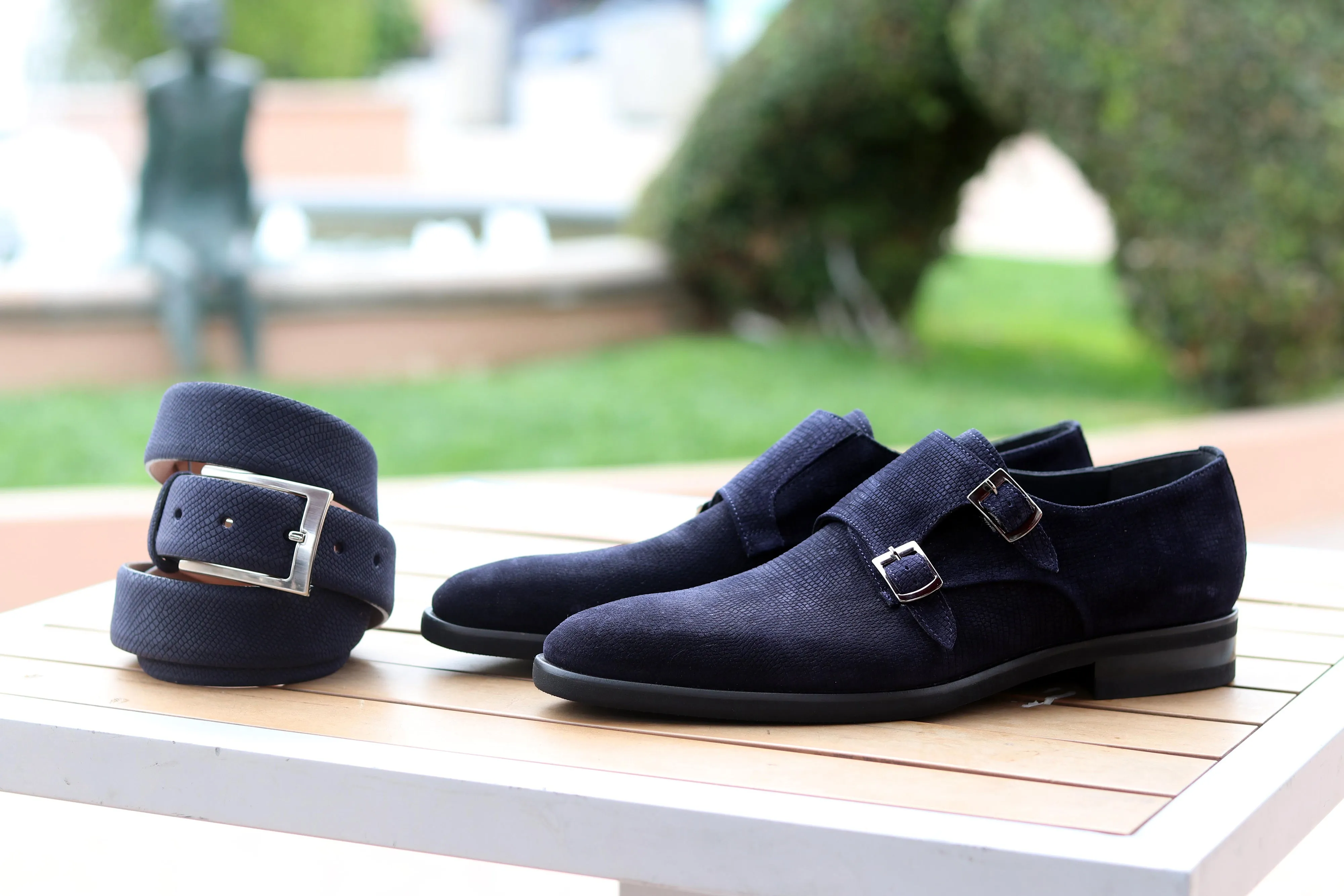 Corrente Suede Double Monkstrap Shoe Navy Trust Fit Anniversary Celebration