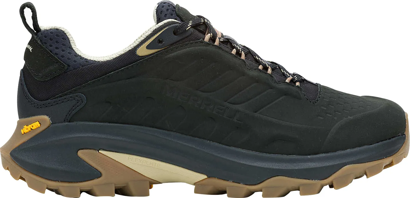 zipper Merrell Moab Speed 2 Leather Waterproof Womens Walking Shoes - Black