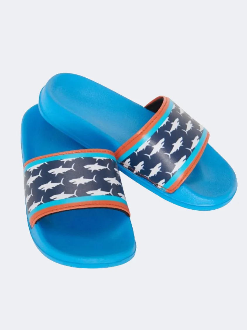Hatley Printed Sharks Boys Beach Slippers Blue/Navy/Orange Runway Glow Classic Base