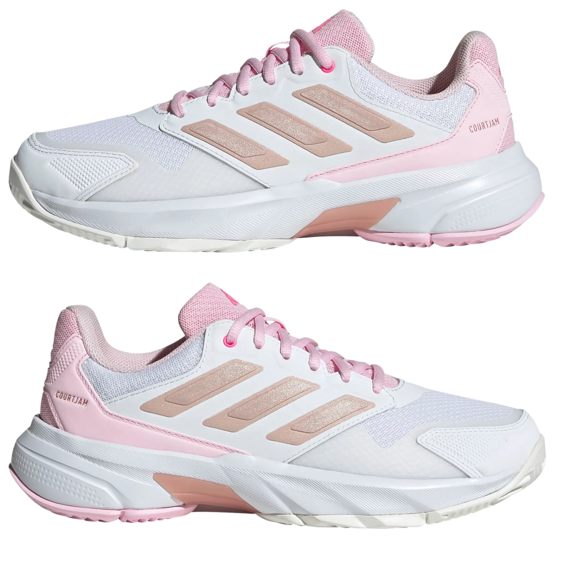 Minimal Look Adidas Courtjam Control 3 Women Tennis Shoes - White/Silver Metallic/Lucid Pink