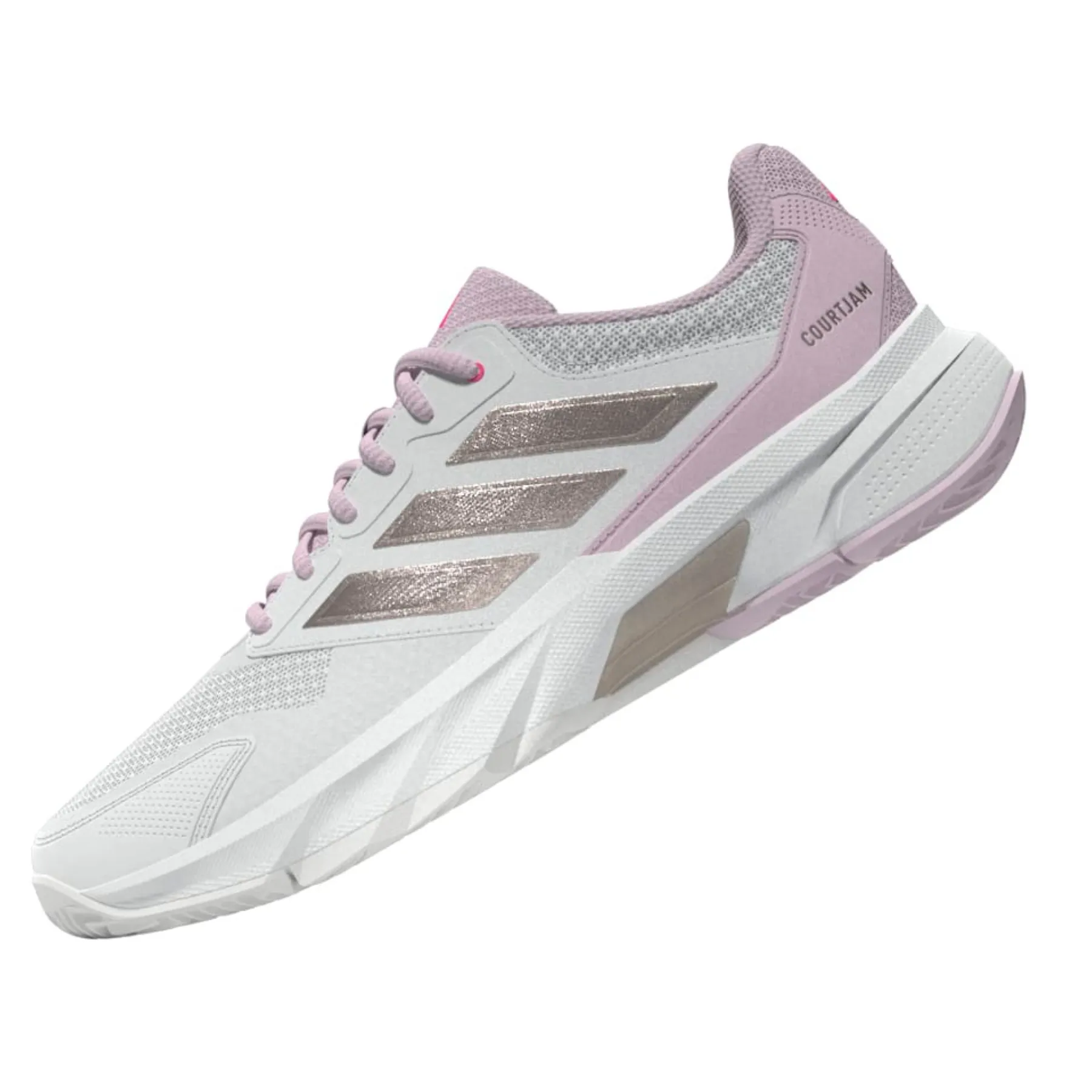 Unisex Fit Adidas Courtjam Control 3 Women Tennis Shoes - White/Silver Metallic/Lucid Pink