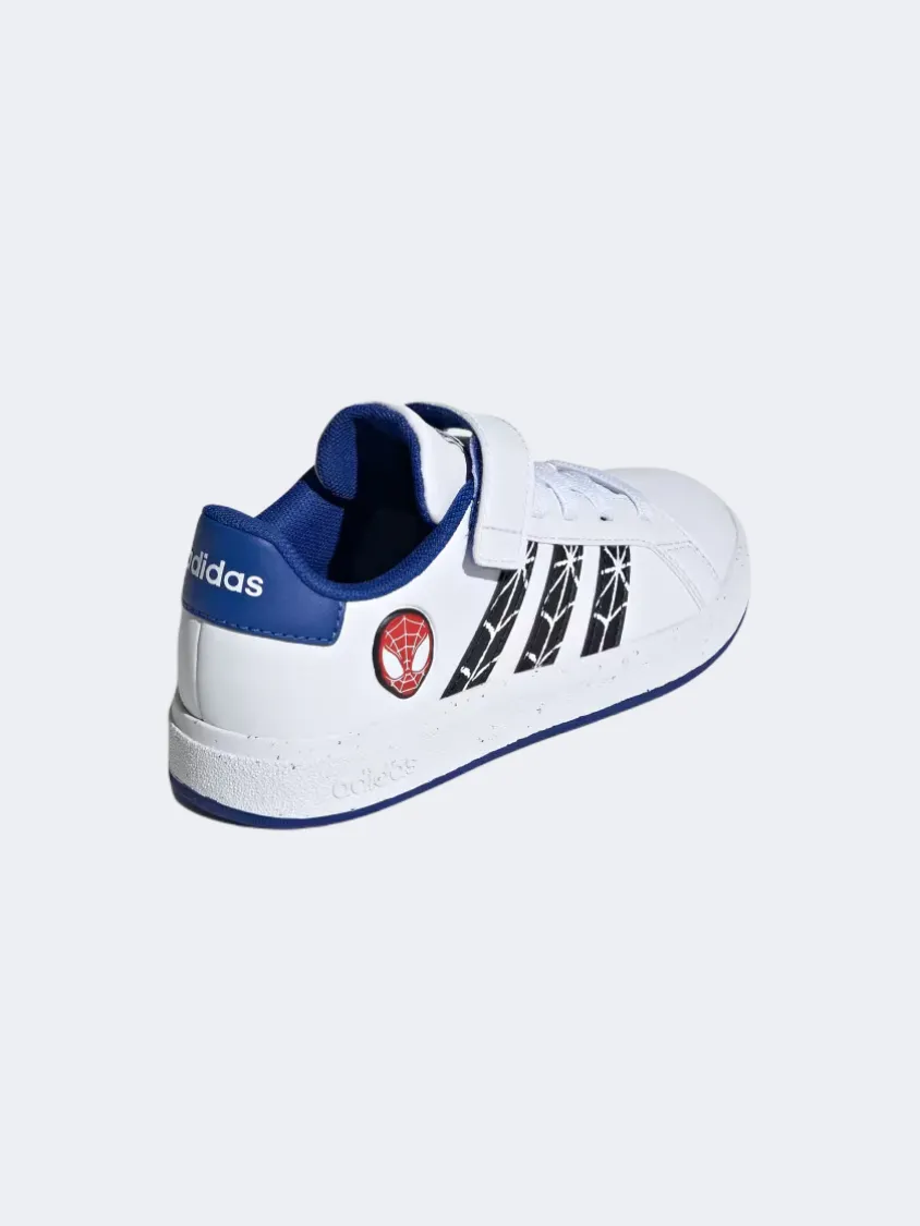 Adidas Grand Court Spider Ps-Boys Sportswear Shoes White/Black/Blue Body Align Wild Trek