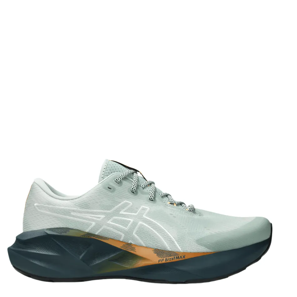 ASICS Men's NOVABLAST 5 TR Running Shoes in Nature Bathing/Lichen Rock AW25 running in a tide pool area shoes