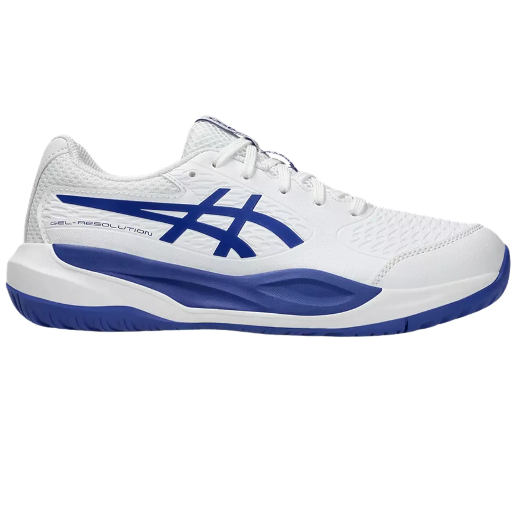 Asics Gel Resolution X Junior Tennis Shoes - White/Dark Cobalt Comfortable Heel Walking