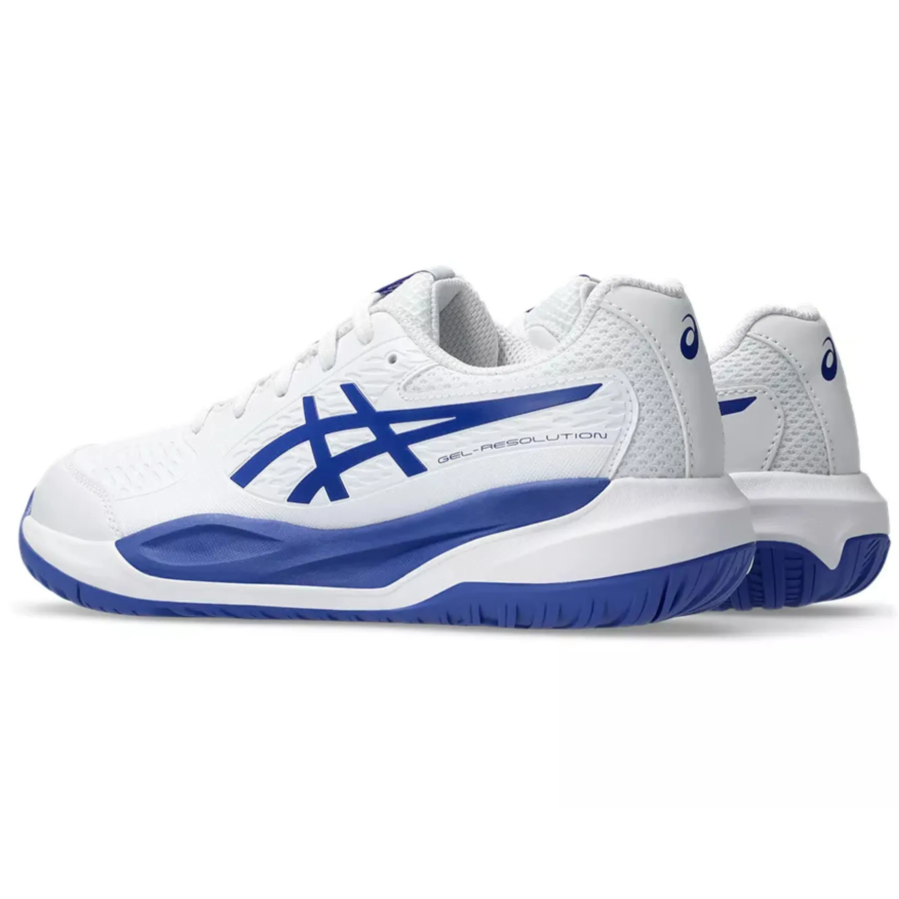 Asics Gel Resolution X Junior Tennis Shoes - White/Dark Cobalt Breathable panel Contoured Footbed