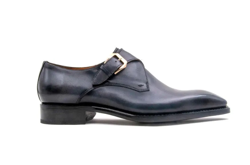 "Edward Sr." Burnished Calfskin Monkstrap Shoe Grey Prime Shade Modern Design