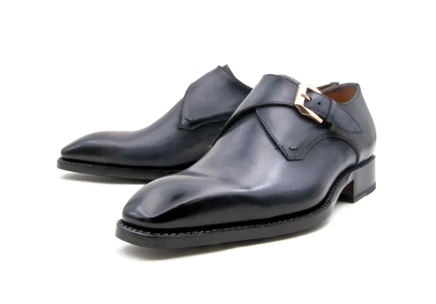"Edward Sr." Burnished Calfskin Monkstrap Shoe Grey French Mood American Prep