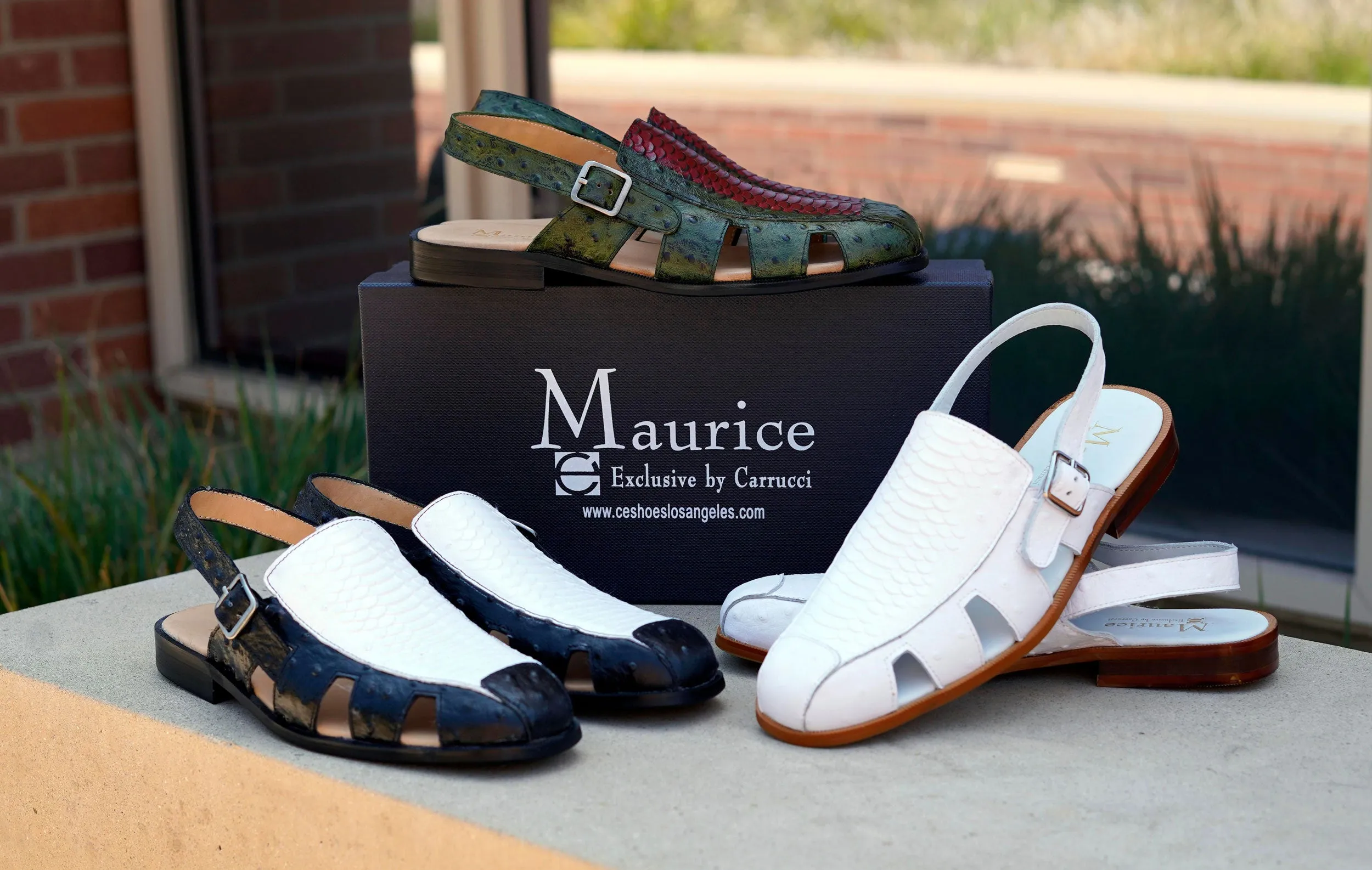 Gloss Finish Street Fit Maurice Embossed Calfskin Slip-On Back-Strap Sandal White