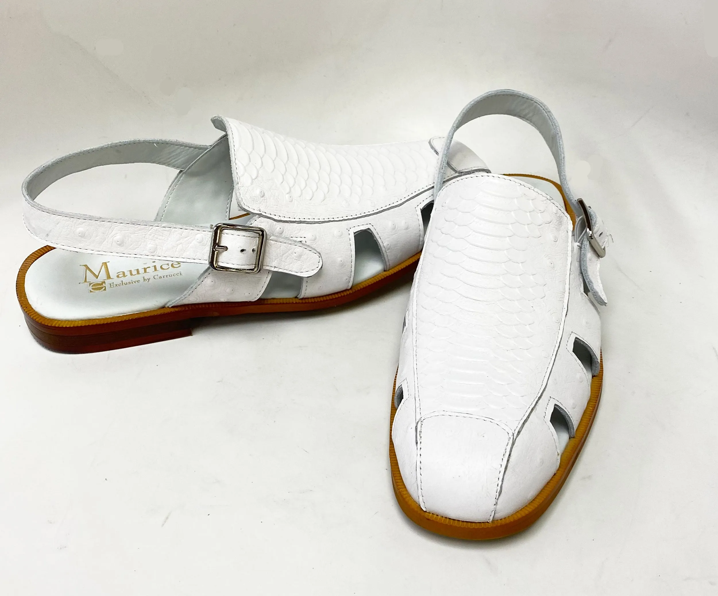 Active Day City Run Maurice Embossed Calfskin Slip-On Back-Strap Sandal White