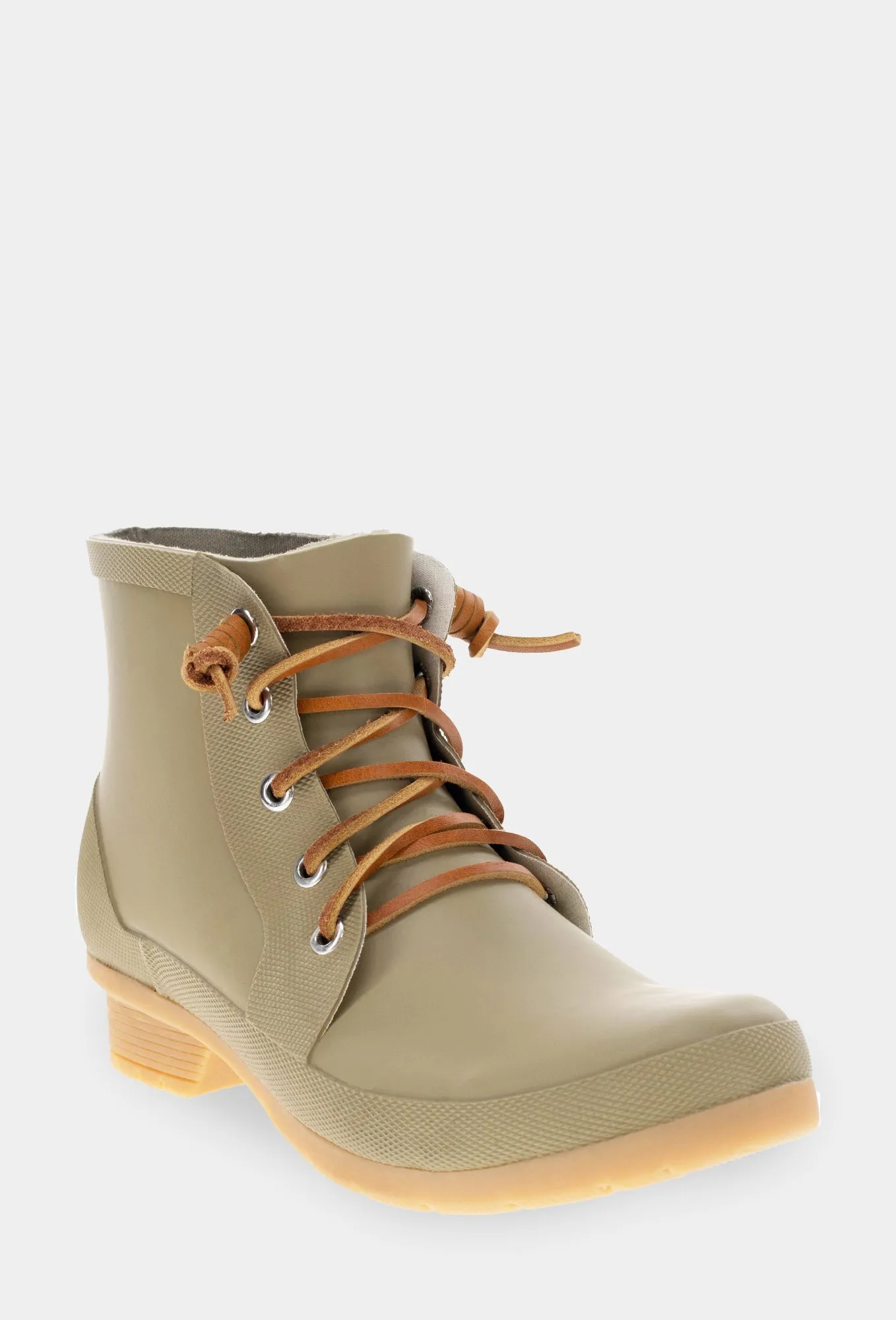 Stormy Days Fashion Statement LACE UP ANKLE RAIN BOOT - MOSS
