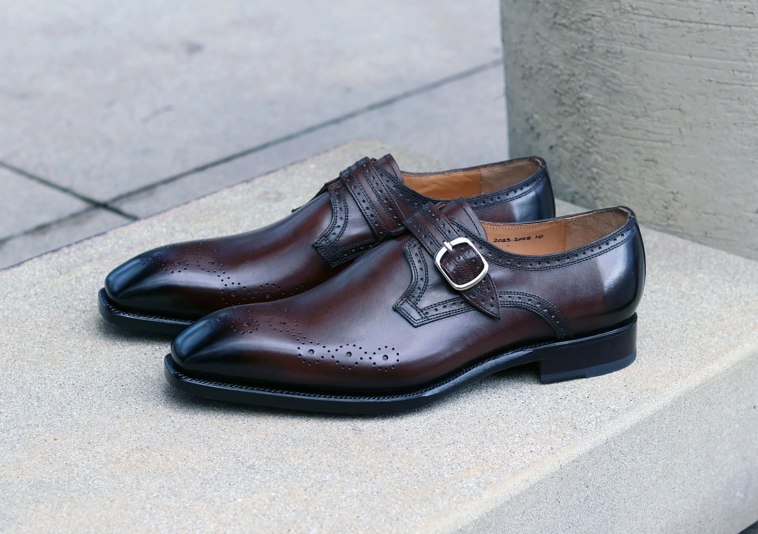 "Eric" Burnished Calfskin Monkstrap Shoe Brown Moisture wicking Boss Shade