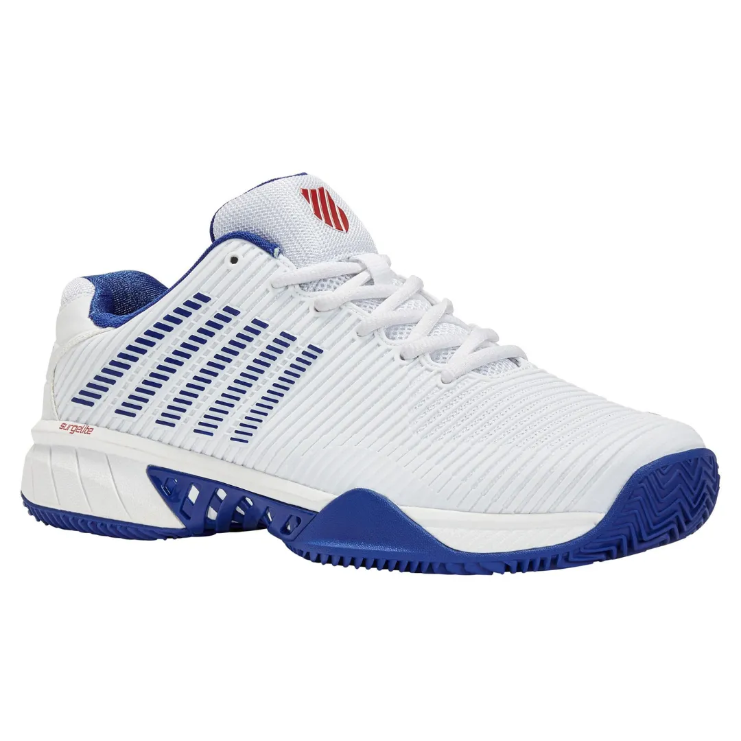 Dynamic Movement K Swiss Hypercourt Men Express 2 HB Tennis Shoes - White/Royal/Red