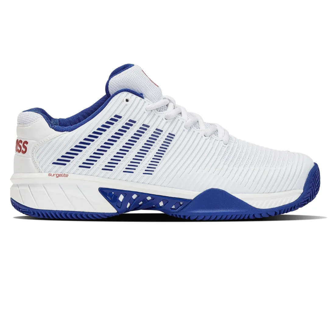 K Swiss Hypercourt Men Express 2 HB Tennis Shoes - White/Royal/Red Beginner Runners Supportive Design
