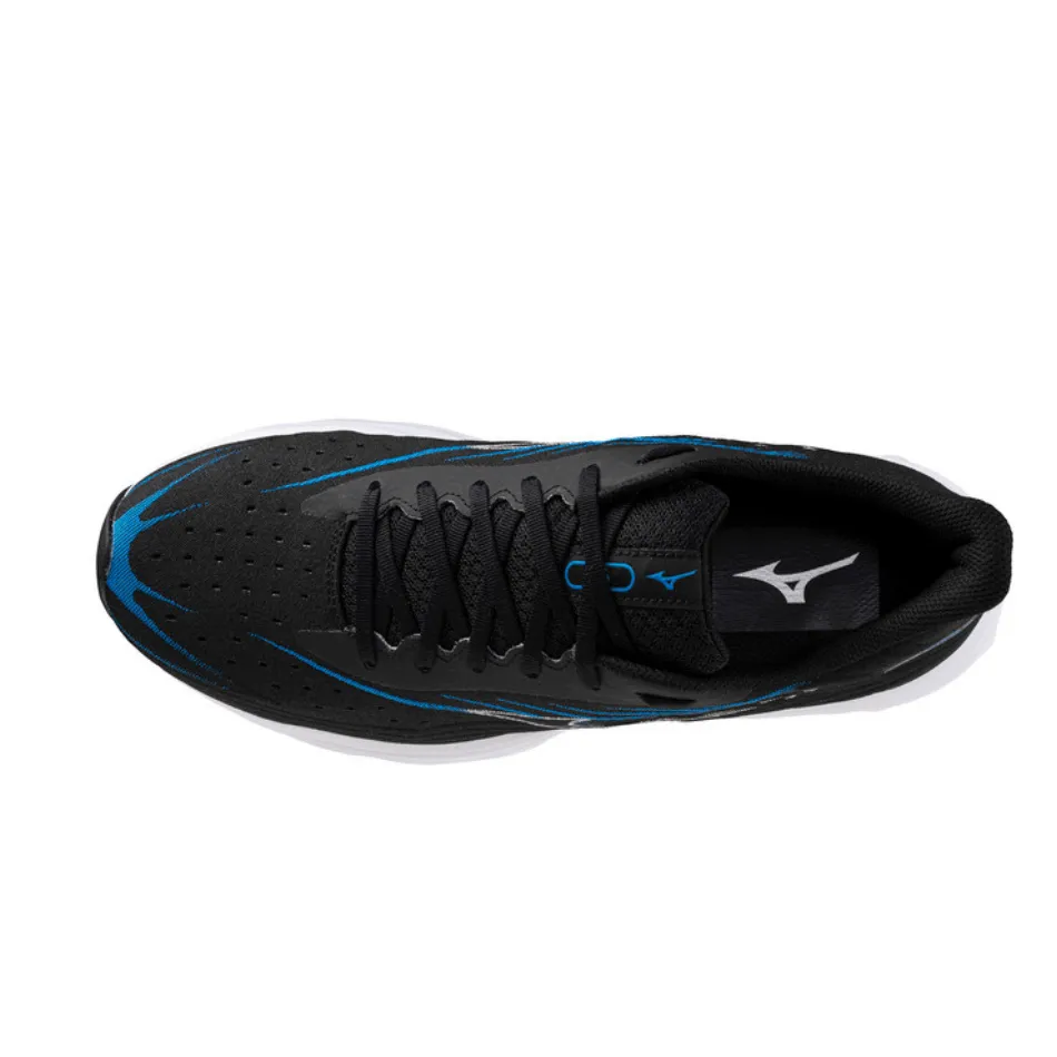 running with a rubber outsole Mizuno Men's Wave Skyrise 6 Running Shoes in Black/White/Blue Pace SS25