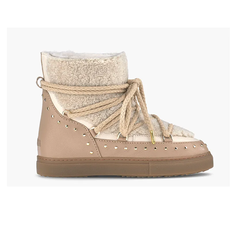 Snow Fun Arctic Weather Boots INUIKII Sneaker Curly Rock Wedges Beige Boots
