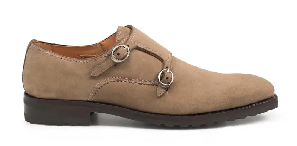 Coastal Ease Prestige Mode Mezlan Suede Double Monkstrap Shoe Olive