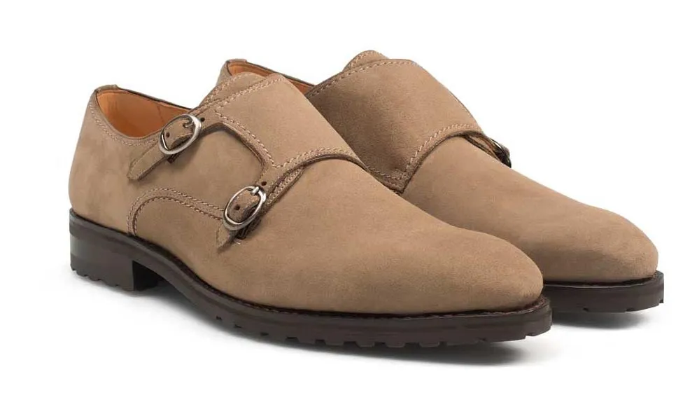 True Pace Mezlan Suede Double Monkstrap Shoe Olive