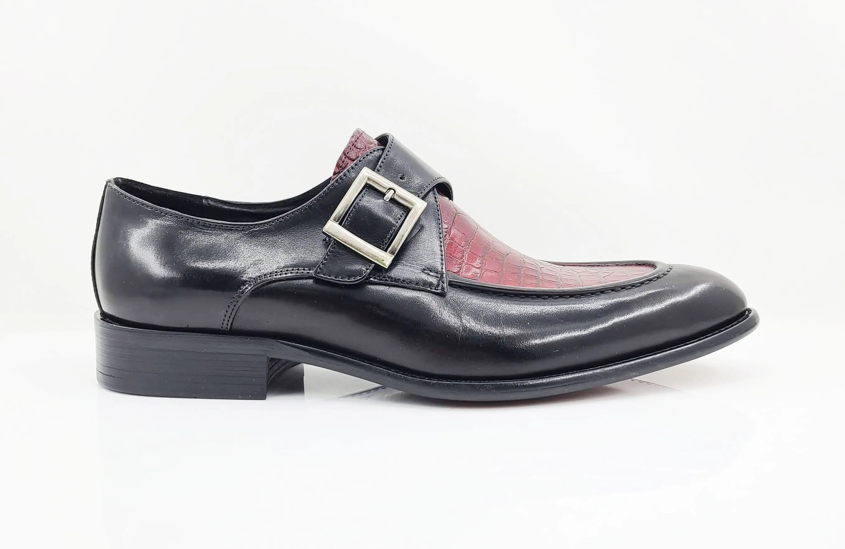 hypoallergenic Calfskin Slip-On Spectator Monkstrap Shoe Black/Burgundy