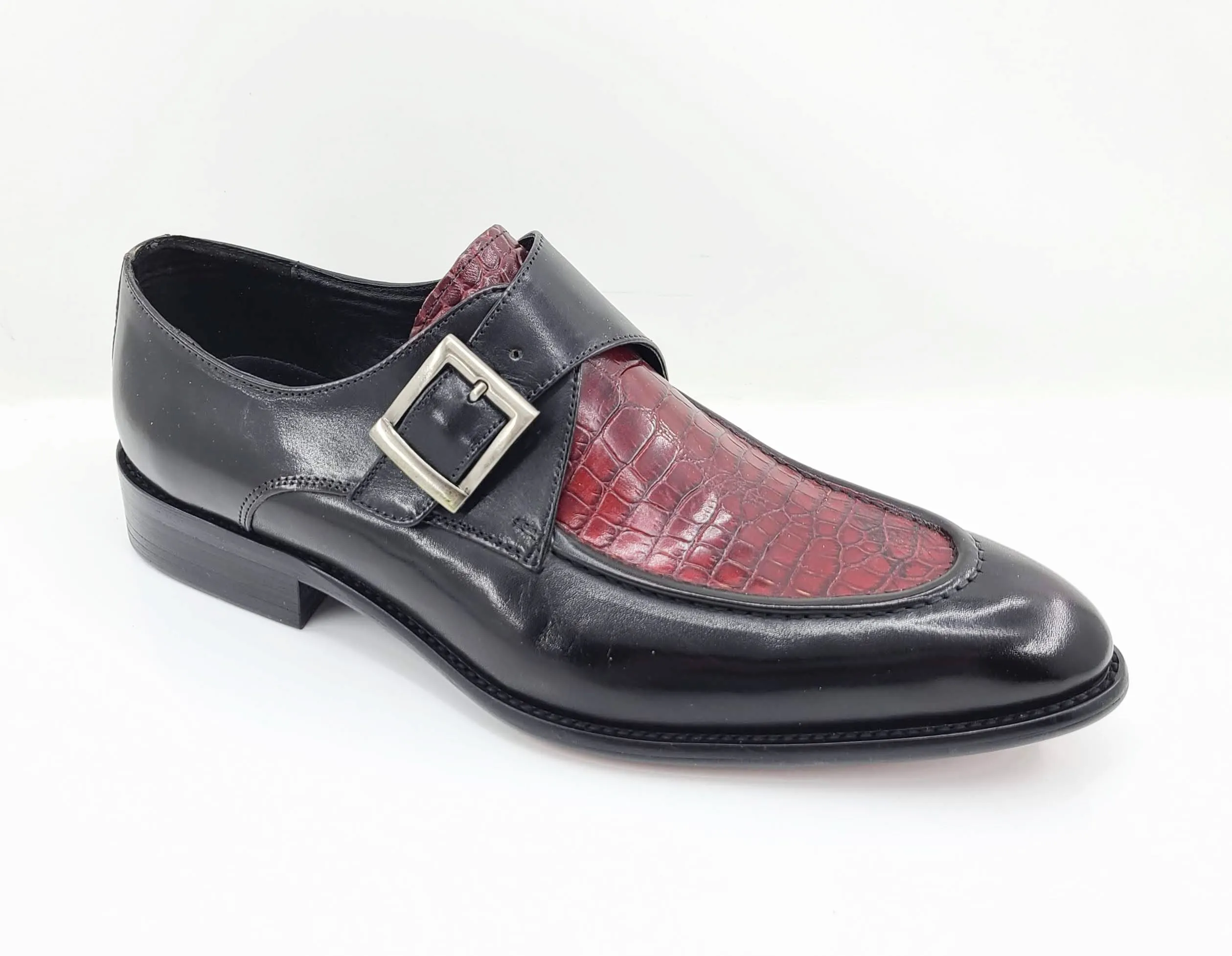 Quick Wipe Calfskin Slip-On Spectator Monkstrap Shoe Black/Burgundy