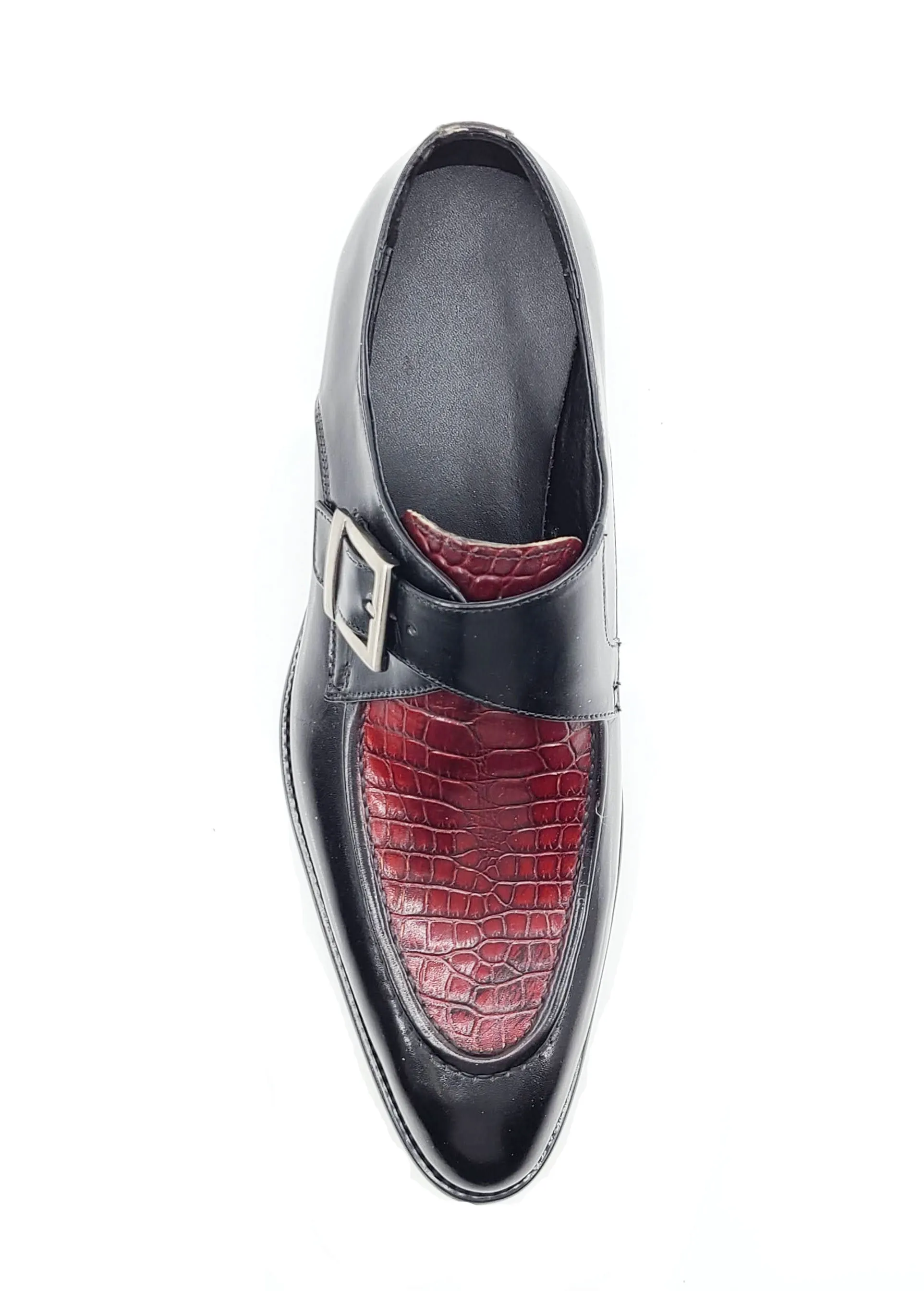 Weather Safe Evening Glam Calfskin Slip-On Spectator Monkstrap Shoe Black/Burgundy