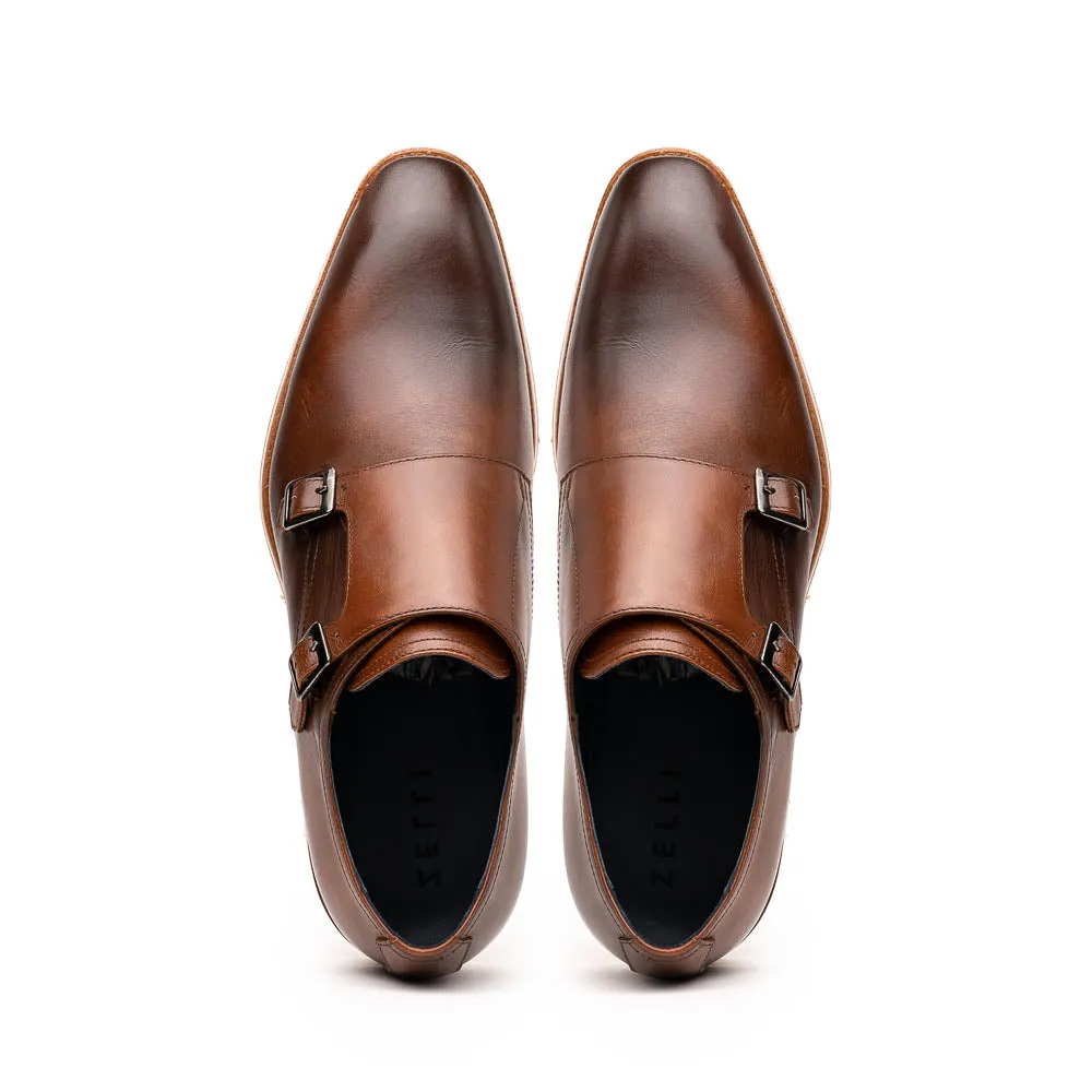 55-103-BRN LEGERRA Hand Burnished Italian Calfskin Monkstrap, Brown Korean Edge Gala Dinner